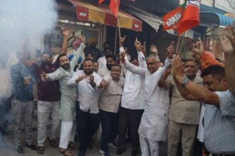 हरियाणा फतेह पर जालंधर भाजपा ने पटाके फोड़ लड्डू और जलेबियां बांट जश्न मनाया